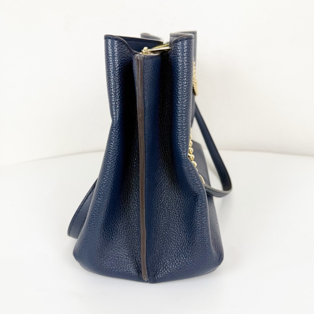 Michael Kors Navy Blue Large Teagan Large Pebbled Leather Shoulder Bag Purse - Picture 3 of 12